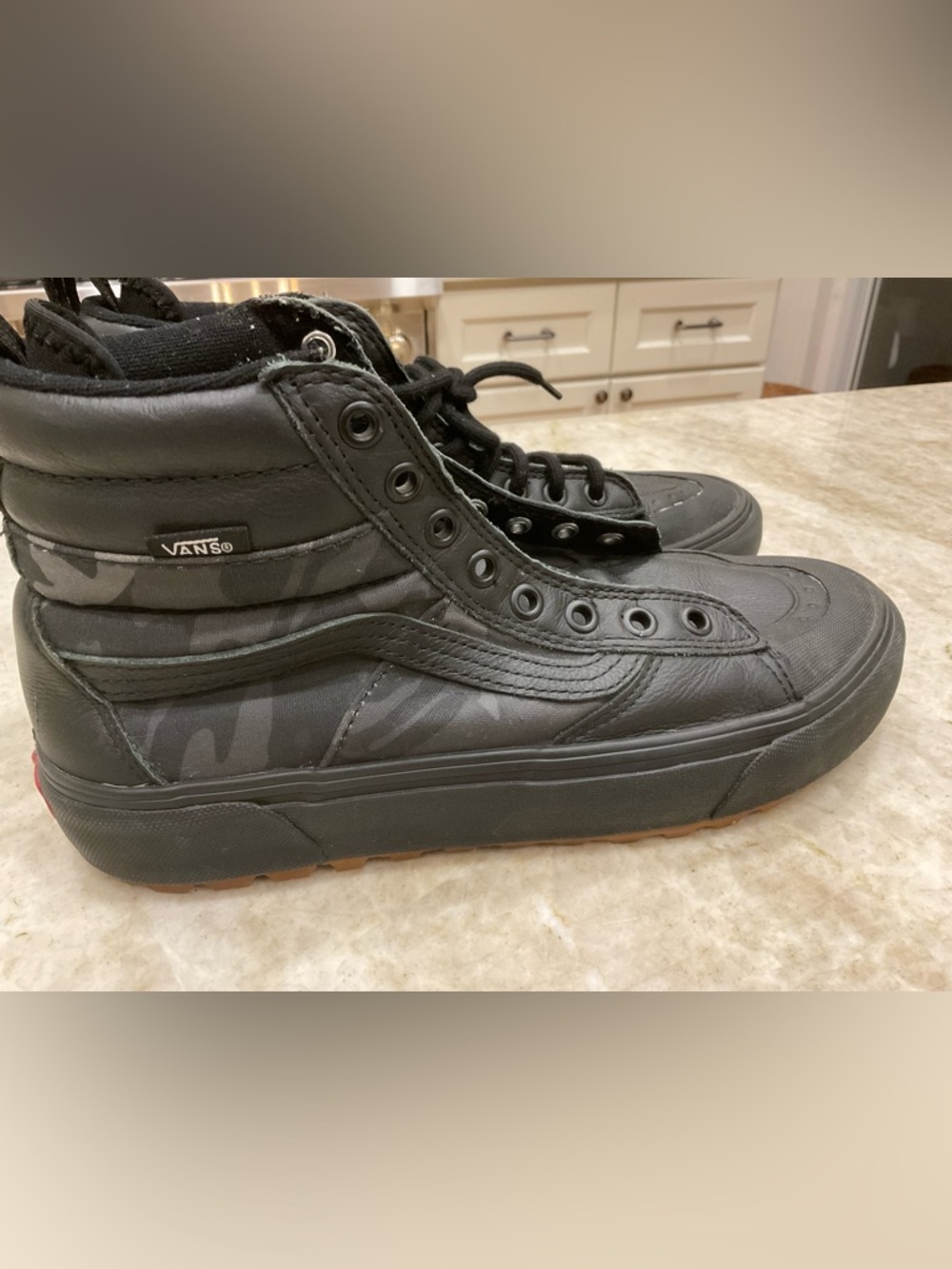 New, Vans Ultracush, Black High-Top Sneakers with Subtle Camo Panels, Size 8